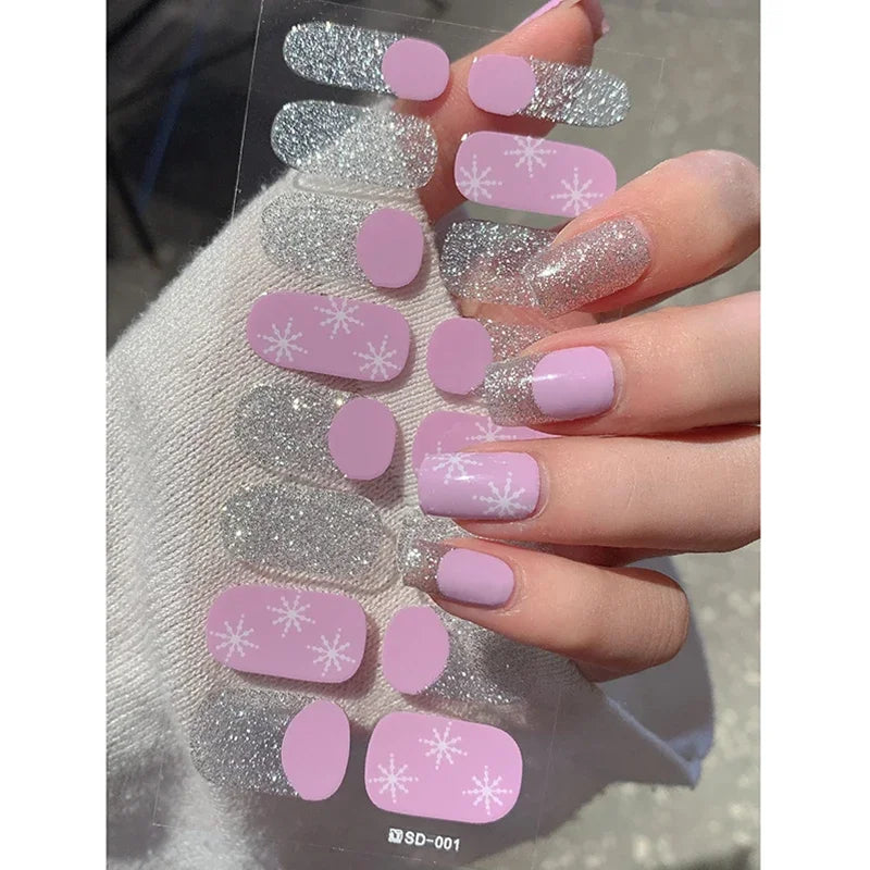 Christmas Semi-Cured Gel Nail Wraps with Winter Snowflake Designs - 27