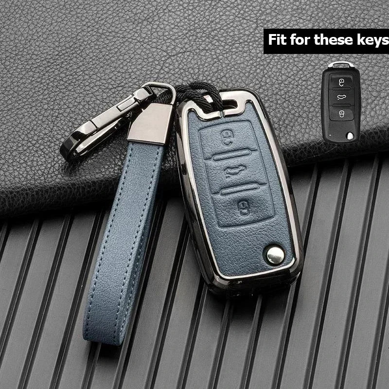 Leather and Zinc Alloy Protective Car Key Case Cover - 13