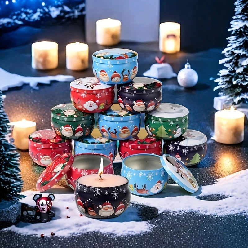 10 Pcs Christmas Candle Tins Festive Metal Jars for Crafting Gifts