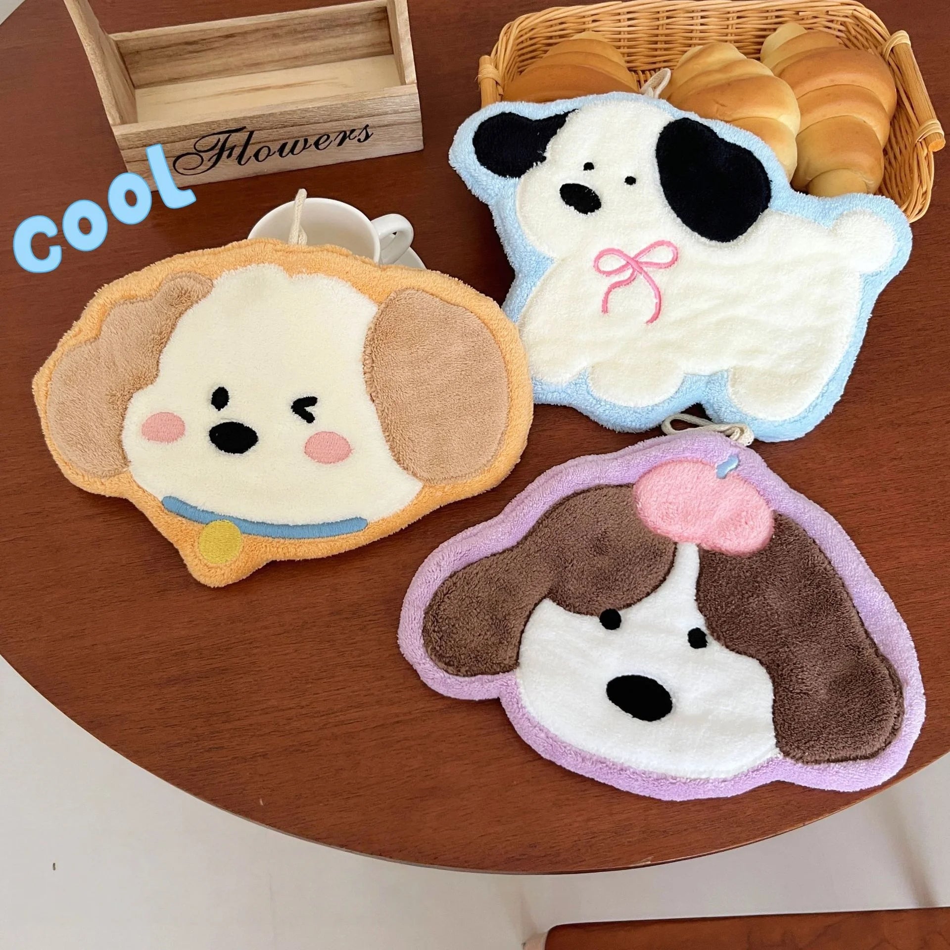 Cute Cartoon Puppy Hanging Hand Towel for Kitchen and Bathroom - 2