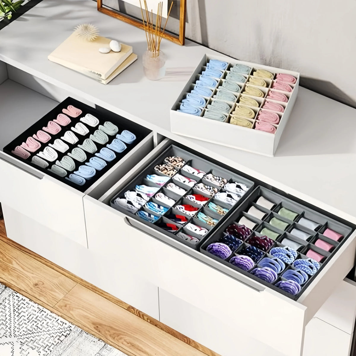 Foldable 24-Compartment Drawer Organizer for Underwear and Socks