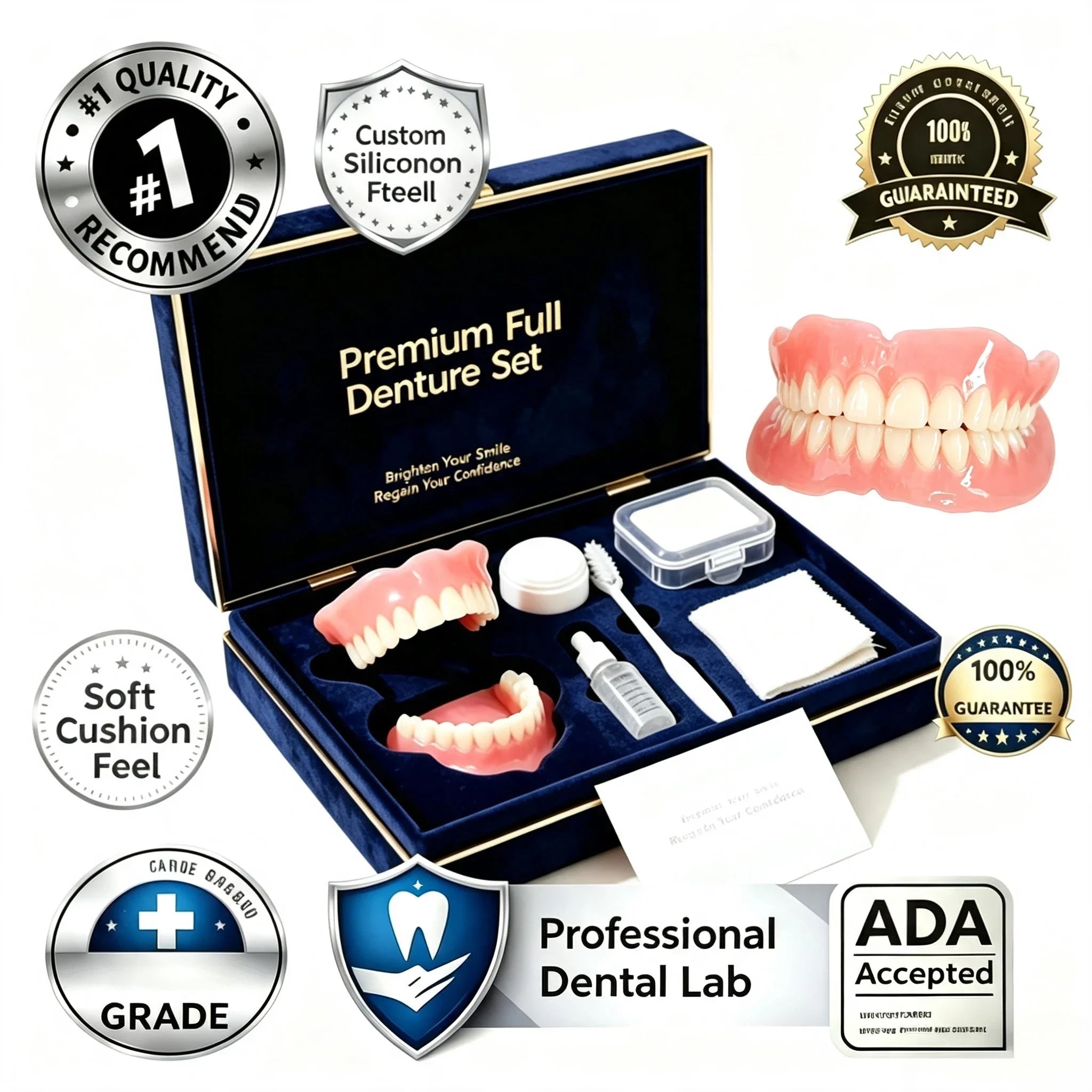 Comfort Silicone Full Mouth Denture and Dental Care Kit - 7