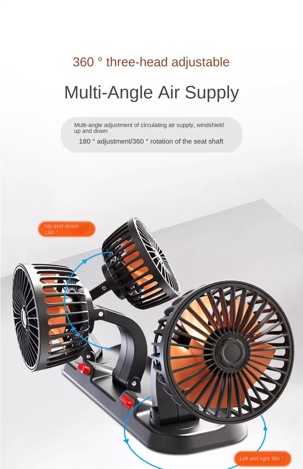 3-Head Adjustable Car Cooling Fan for Dashboard