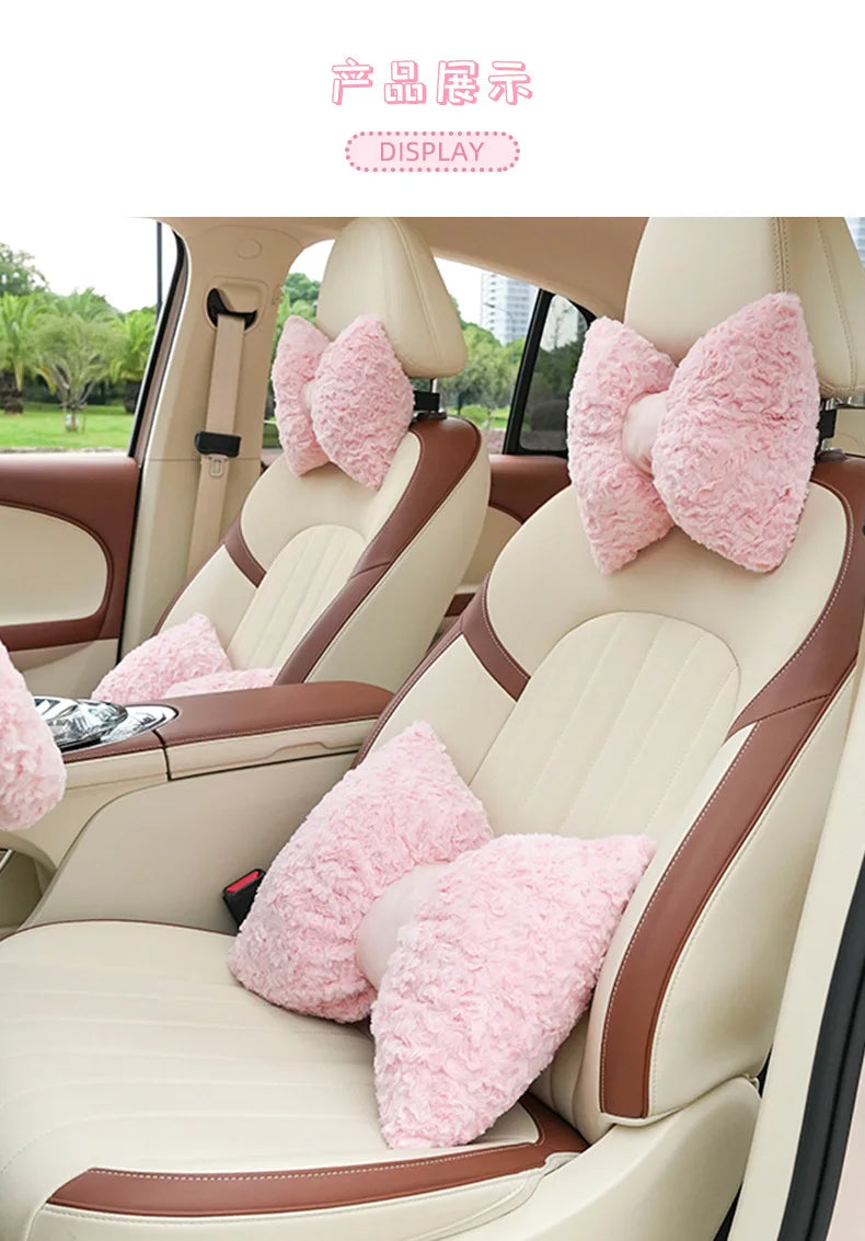 Cute Cartoon Bowknot Plush Car Seat Cushion Cover