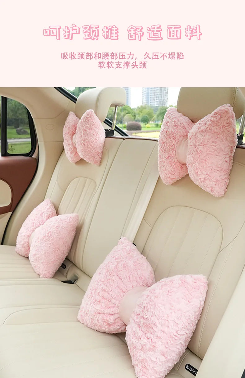 Cute Cartoon Bowknot Plush Car Seat Cushion Cover