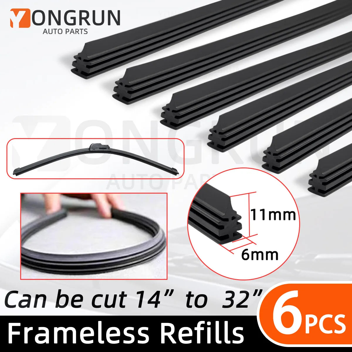 Universal Car Windshield Wiper Blade Rubber Refill Strips 6-Pack - 7