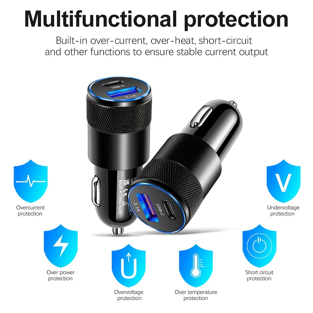 Dual Port Fast Car Charger with LED Ambient Light - 6