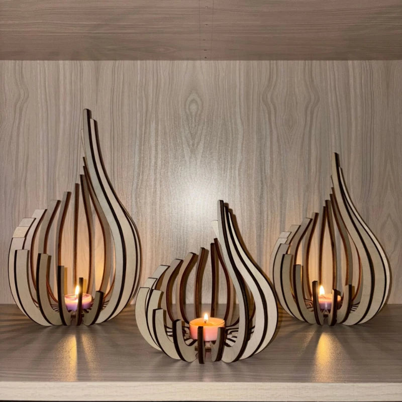 Wooden Flame-Shaped Decorative Candle Holder - 5