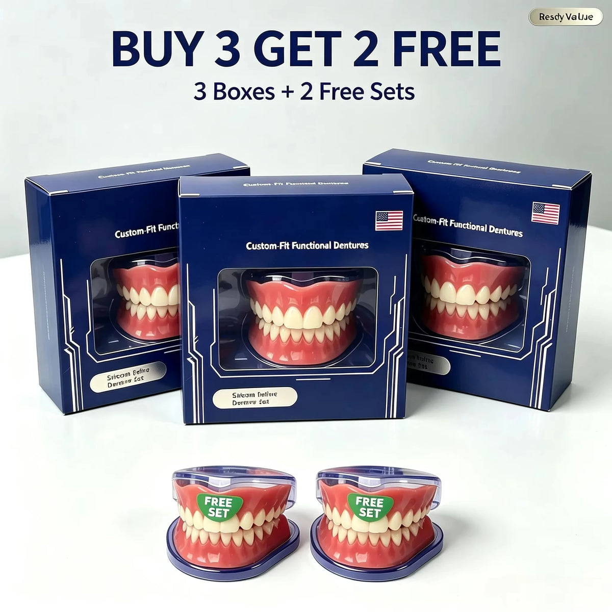 Instant Smile Cosmetic Dentures with Silicone Gum Base