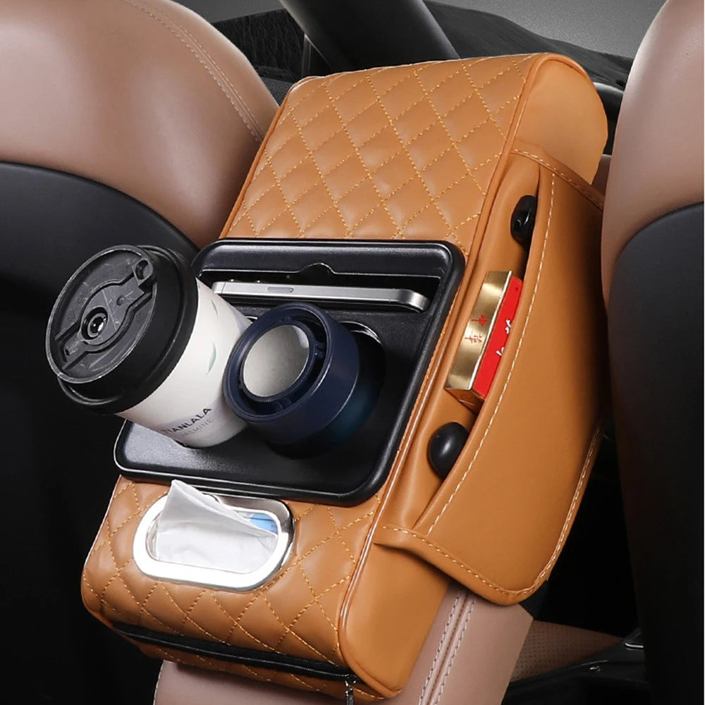 Multifunctional Car Armrest Organizer with Cup Holder and Storage