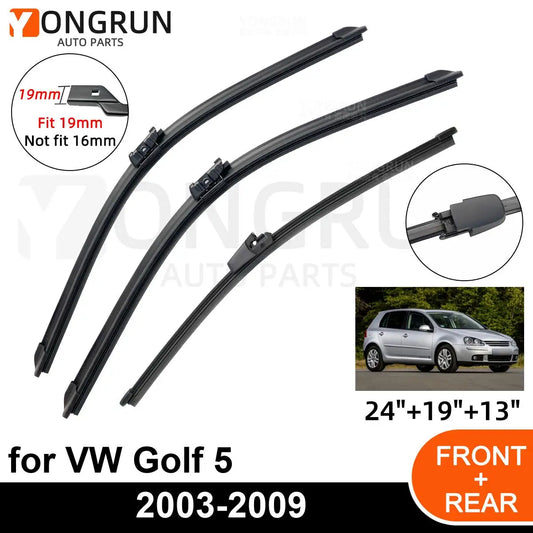 Front and Rear Windshield Wiper Blades for VW Golf 5 2003-2009