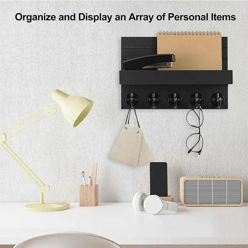 Wall Mounted Wooden Entryway Organizer with 5 Hooks