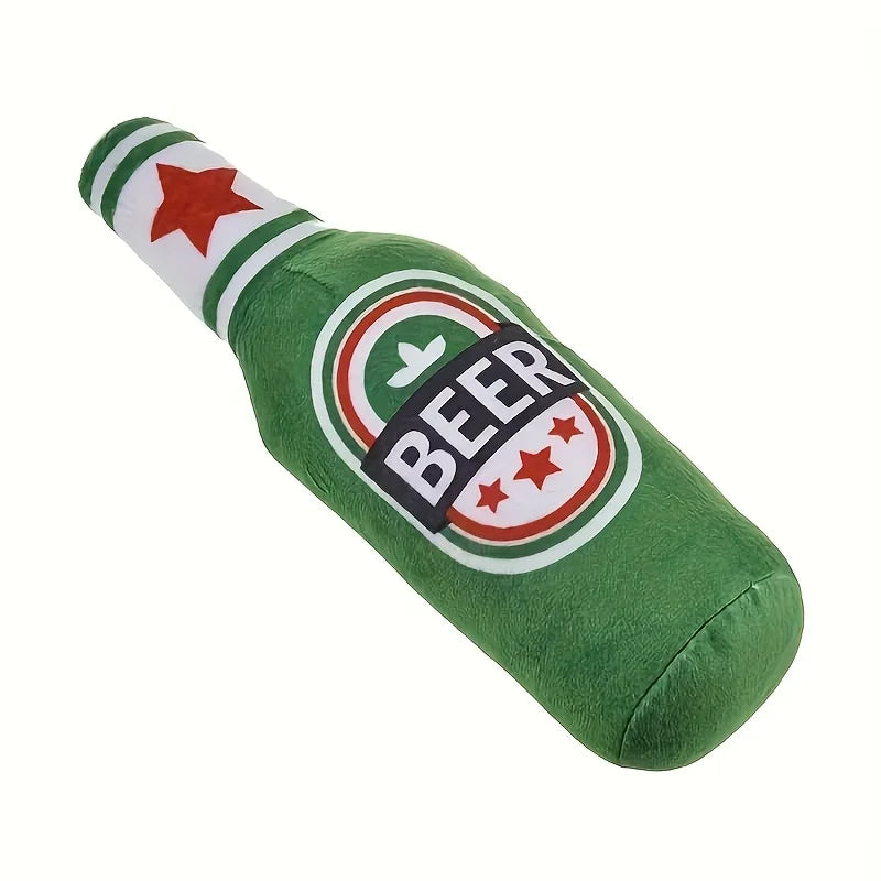 Interactive Beer Bottle Squeaky Plush Toy for Dogs