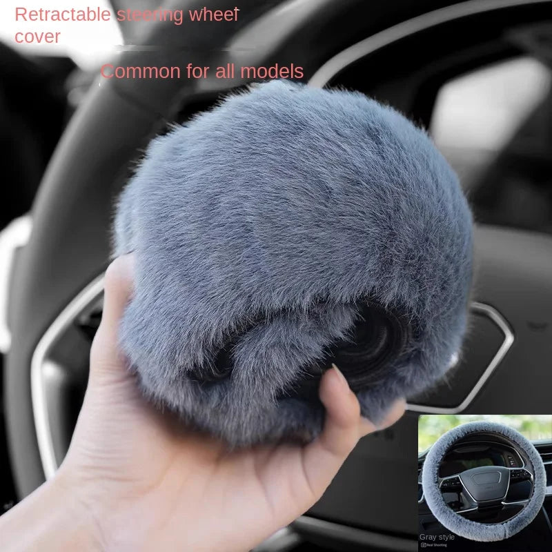Winter Plush Retractable Steering Wheel Cover - 1