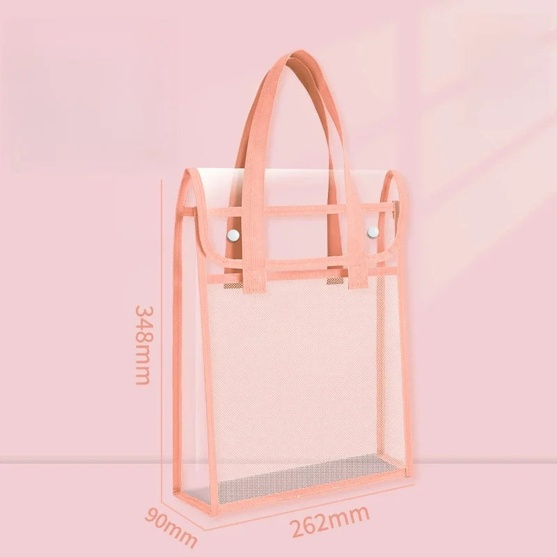 Transparent Double-Layer Student Tote Bag for Books and Supplies - 11