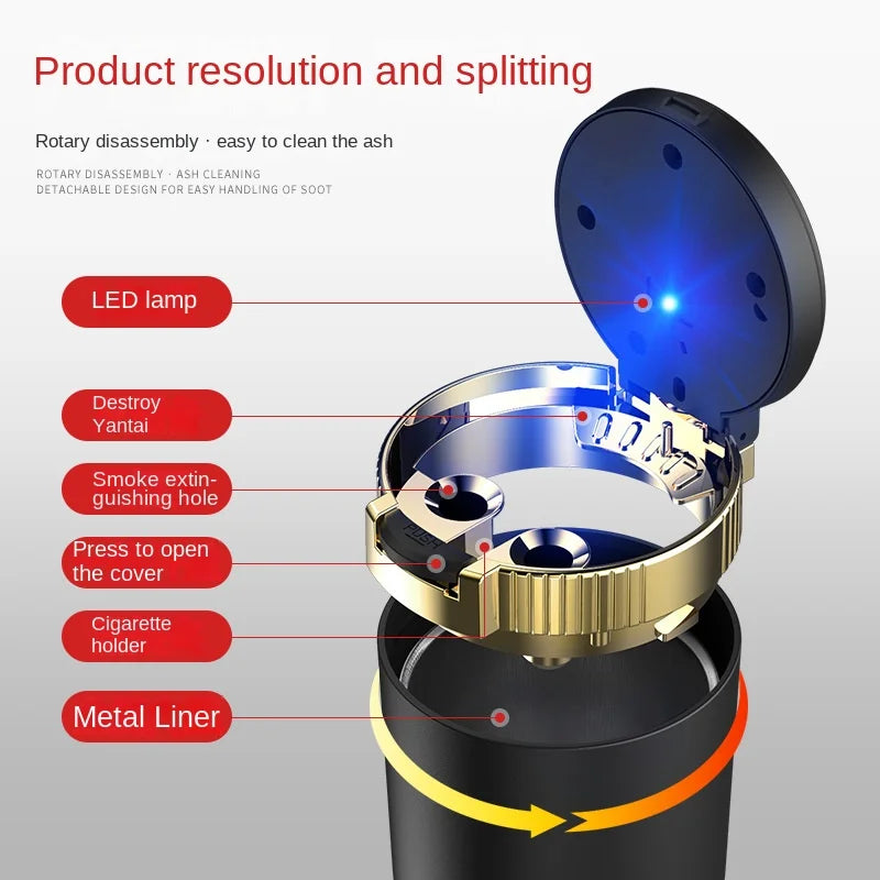 Portable LED Car Ashtray with Cup Holder Mount - 4