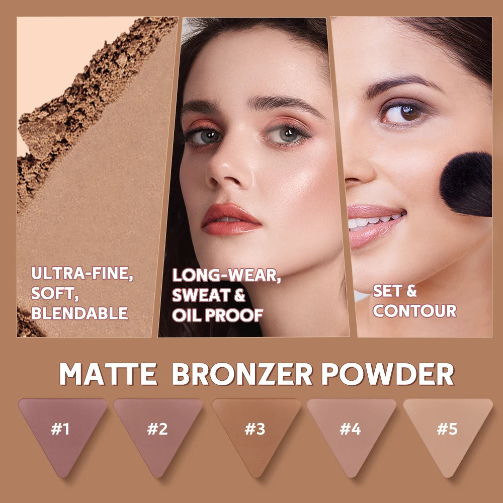 Long-Lasting Matte Bronzer Contour Powder for Face Shading - 18