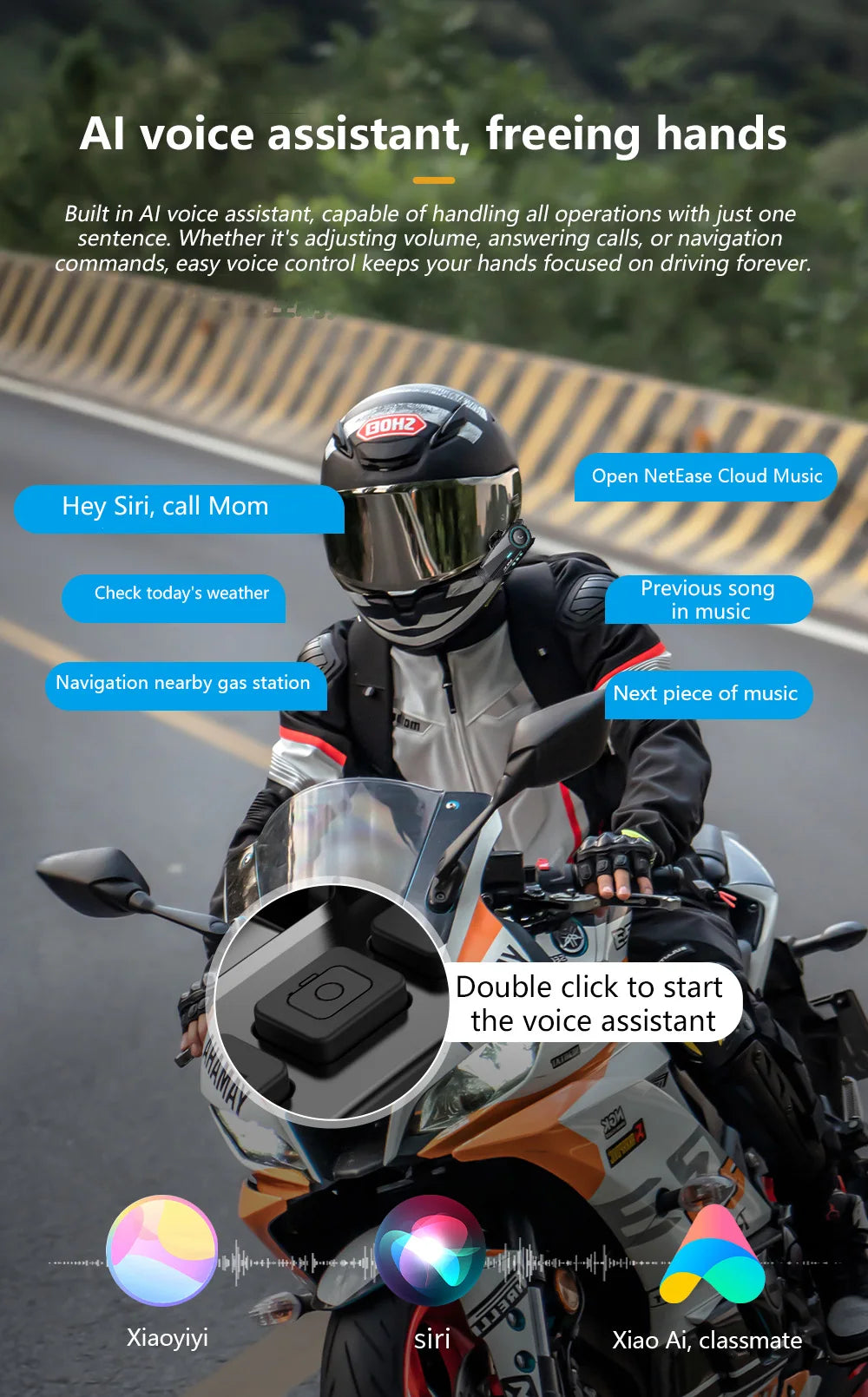Bluetooth 5.4 Motorcycle Helmet Headset with 1080P Camera Intercom