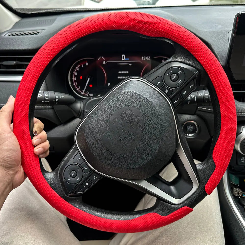 Breathable Leather Car Steering Wheel Cover for Round and D-Shape