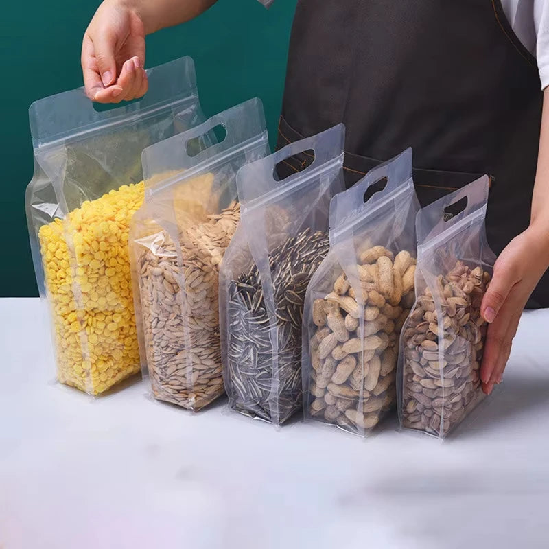 10 Pack Transparent Stand Up Ziplock Bags Portable Food Storage Pouches