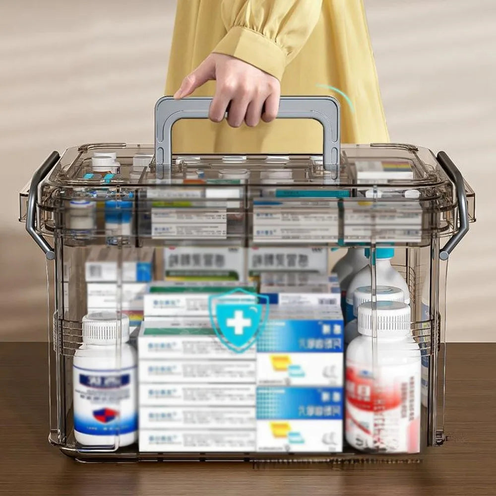 Clear Medicine Storage Organizer Box with Portable Tray - 2