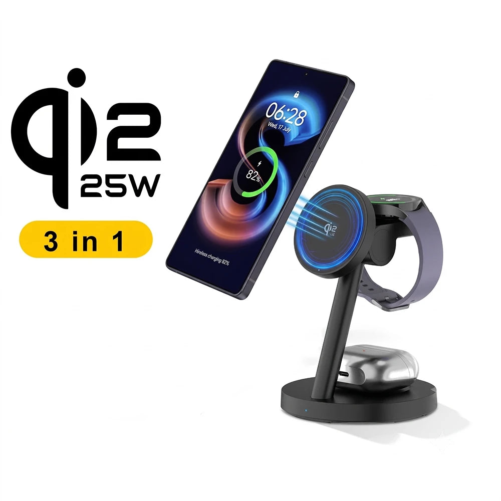 3-in-1 Magnetic Fast Wireless Charging Stand for Phone Watch and Earbuds