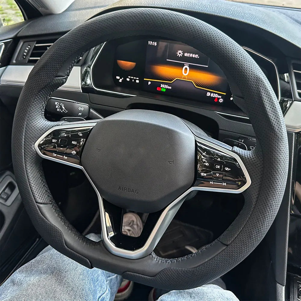 Breathable Leather Car Steering Wheel Cover for Round and D-Shape