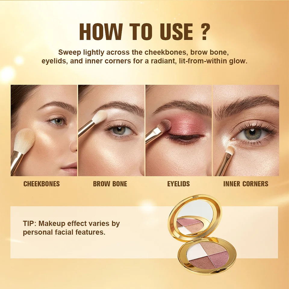 4-Color Shimmering Highlighting and Contouring Face Palette - 14