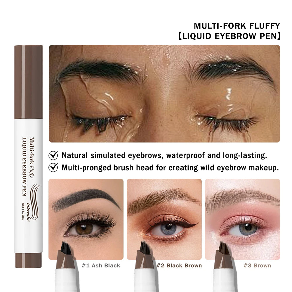Waterproof Multi-Fork Liquid Eyebrow Pen for Natural Brows