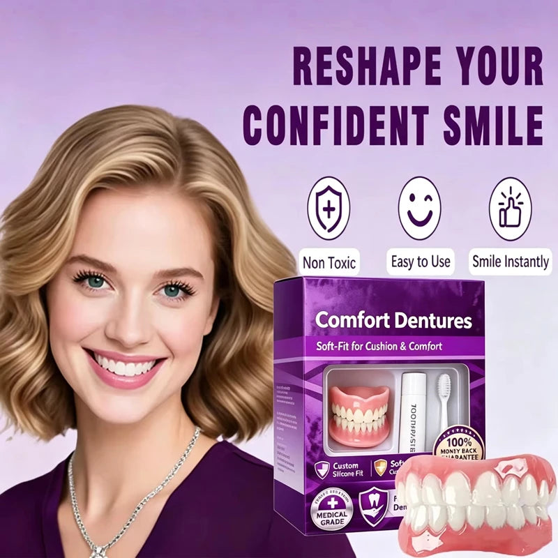 Comfort Fit Silicone Cosmetic Dentures for Instant Smile