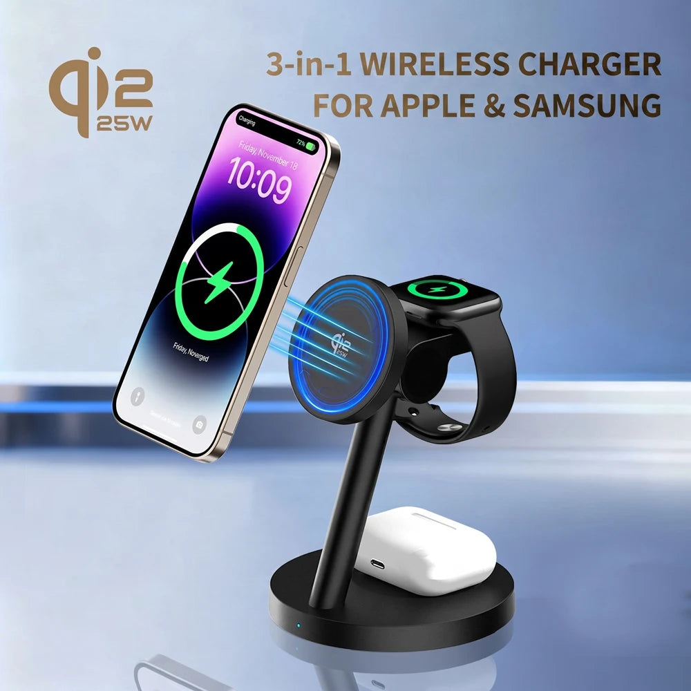 3-in-1 Magnetic Fast Wireless Charging Stand for Phone Watch and Earbuds - 7
