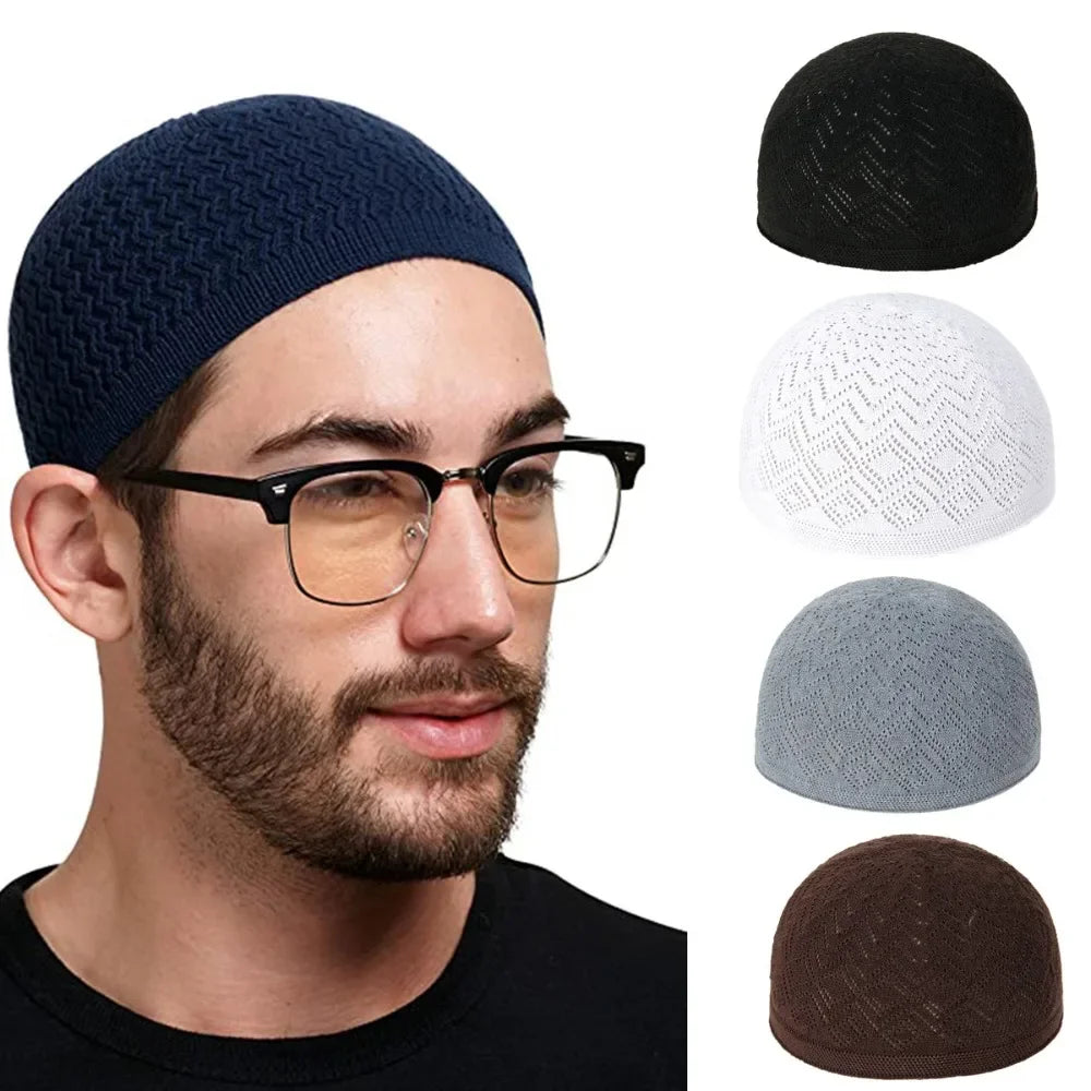 Mens Breathable Mesh Muslim Prayer Cap Lightweight Ramadan Taqiyah Hat - 2
