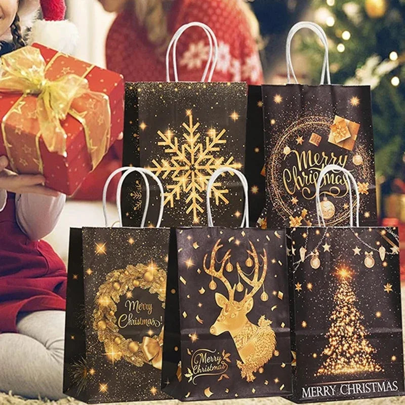 Decorative Holiday Kraft Paper Gift Bags with Handles - 7