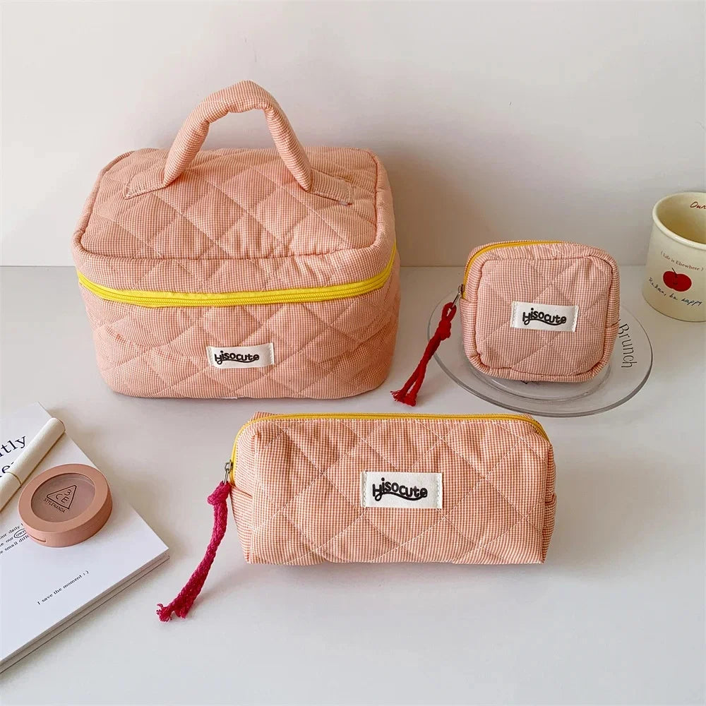Portable Quilted Plaid Travel Makeup Bag - 20