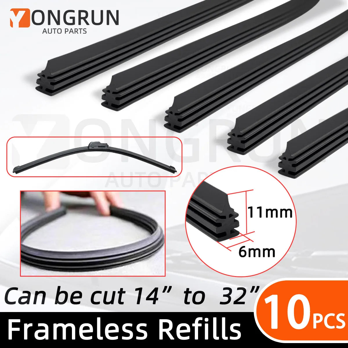 10PCS Car Wiper Blade Rubber Refill Strips Universal Replacement Parts