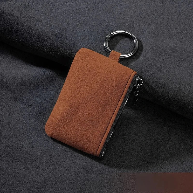 Portable Suede Leather Zippered Keychain Key Pouch Wallet - 15