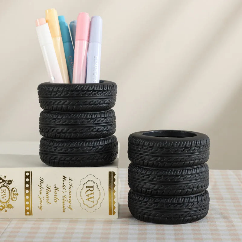 Creative Tyre Shape Desktop Pen Holder and Stationery Organizer