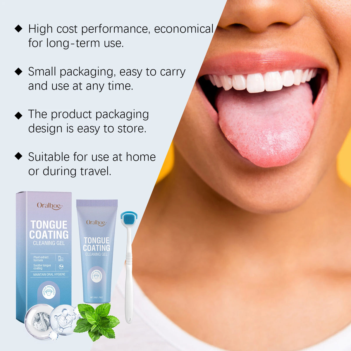 Tongue Cleaning Gel and Scraper Set for Fresh Breath