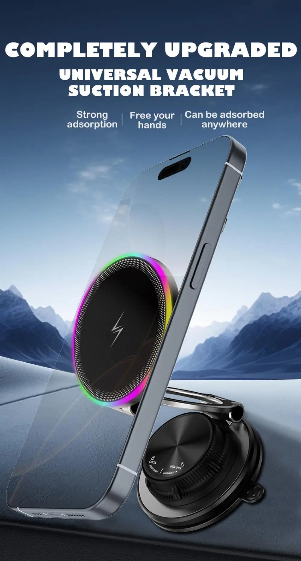 Magnetic Wireless Car Charger Mount with RGB Ambient Lighting - 12