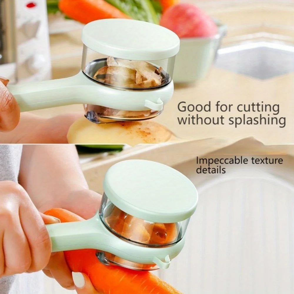 Multi-Function Vegetable Peeler with Integrated Peel Storage
