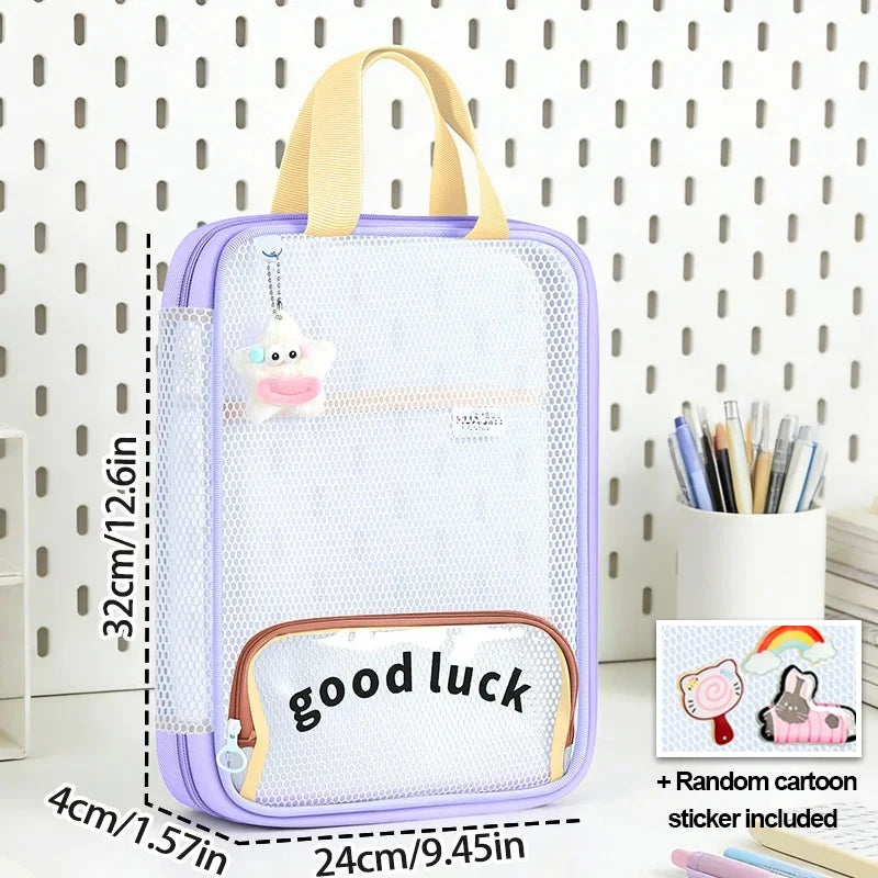 3-Layer Large Capacity Transparent Mesh Student Tote Bag - 19