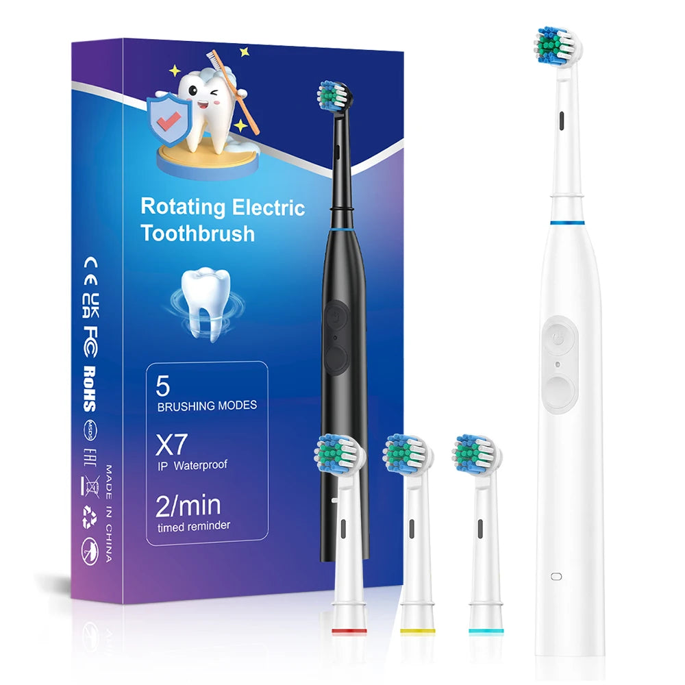 5-Mode Rechargeable Electric Toothbrush with 4 Replacement Heads