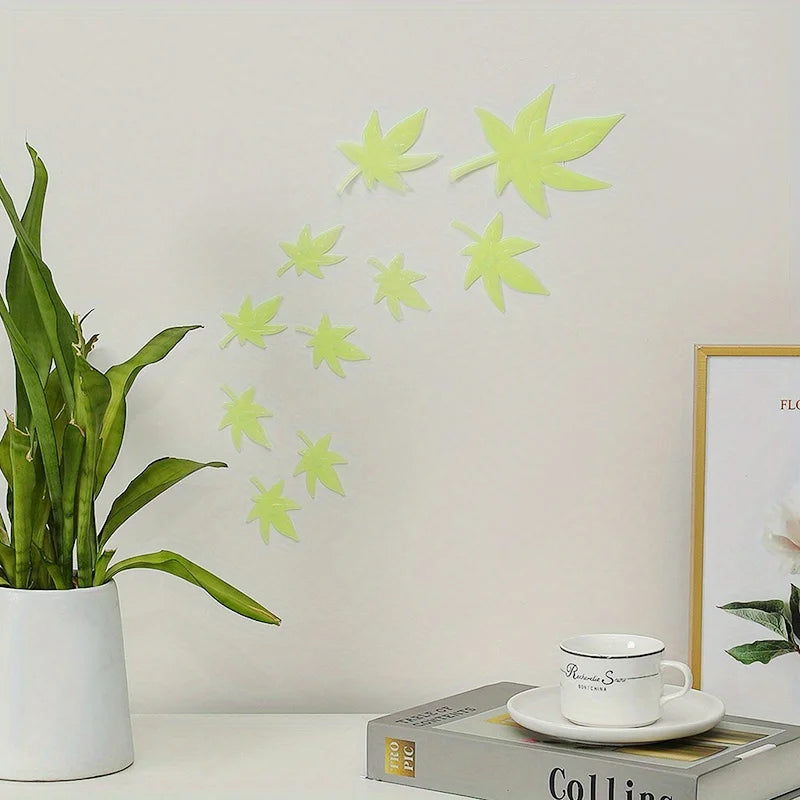 10pcs Luminous Maple Leaf Wall Stickers Glow in the Dark Home Decor