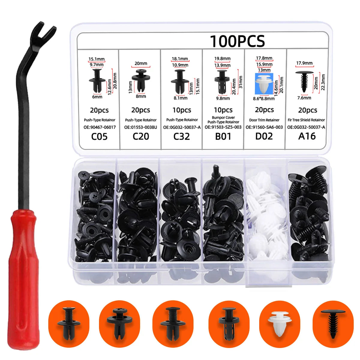 Universal Car Bumper and Trim Fastener Retainer Clip Set