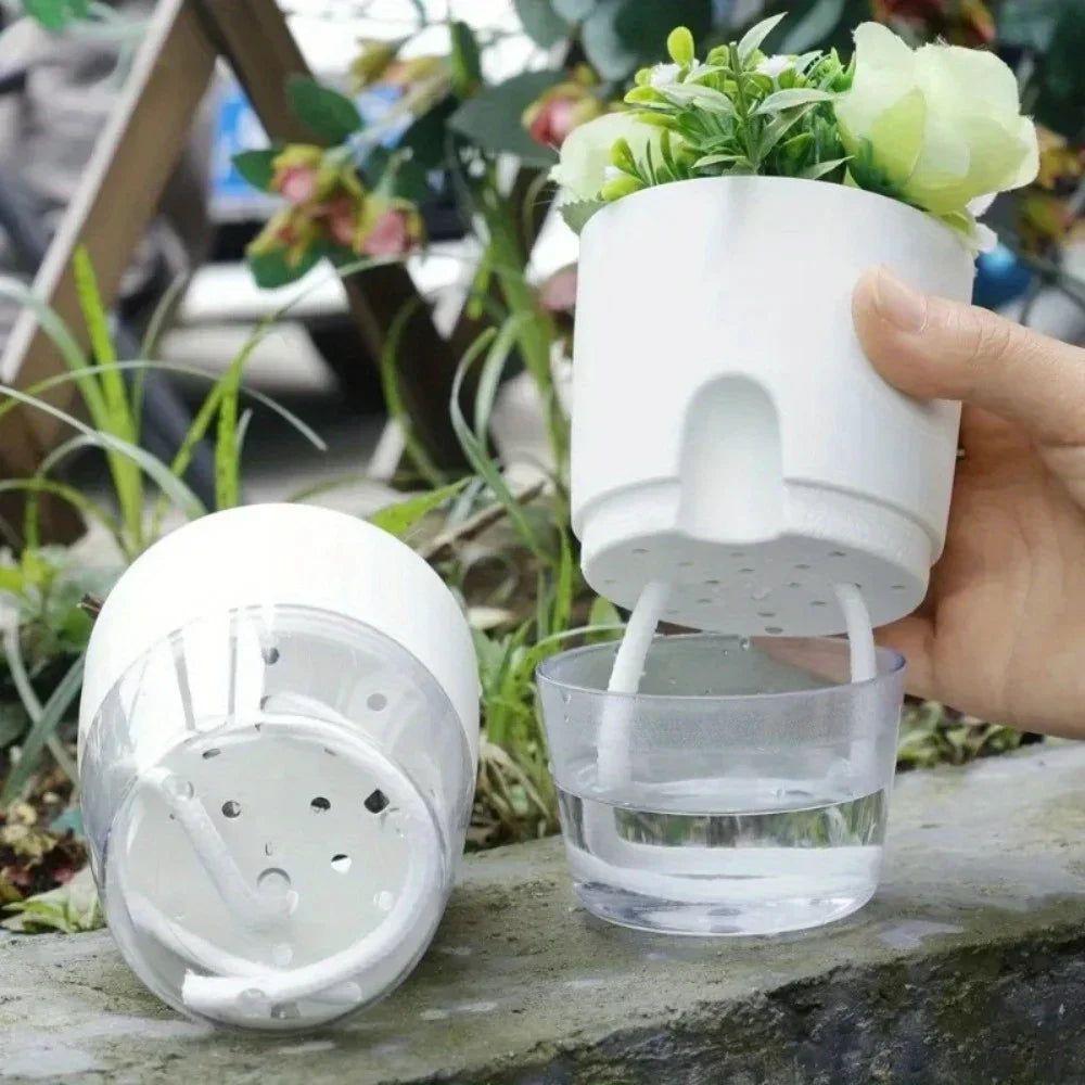 Self Watering Flower Pot Set Double Layer Hydroponic Plant Planter - 4