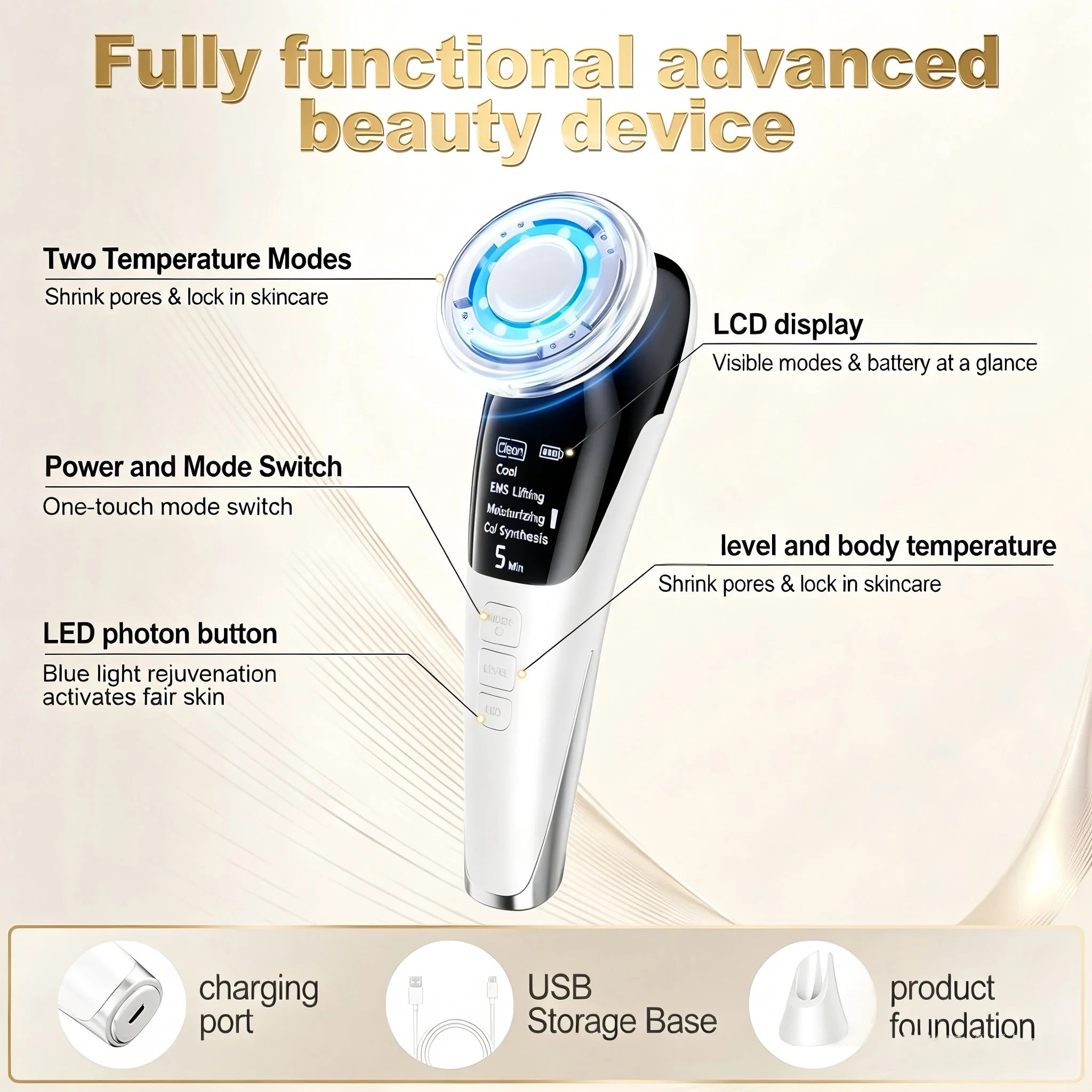 Micro-Current LED Facial Massager for Skin Tightening and Rejuvenation - 6