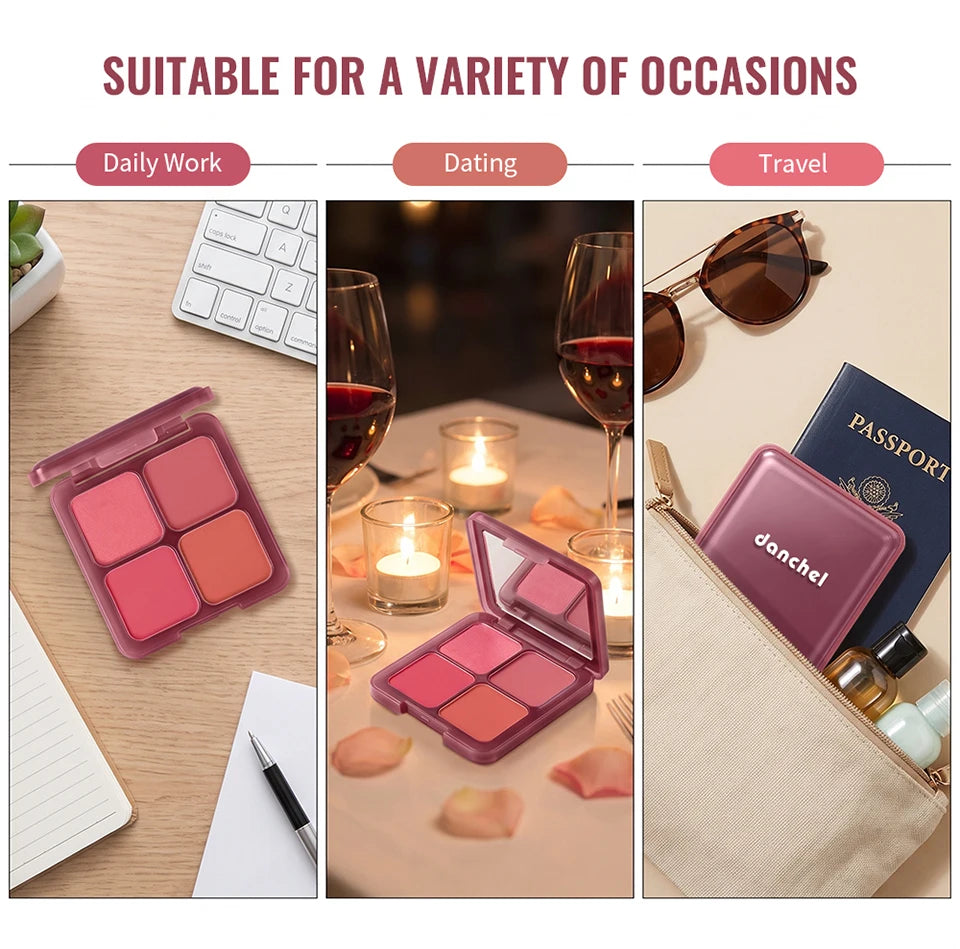 4-Shade Matte and Shimmer Blush Palette for Radiant Cheek Makeup