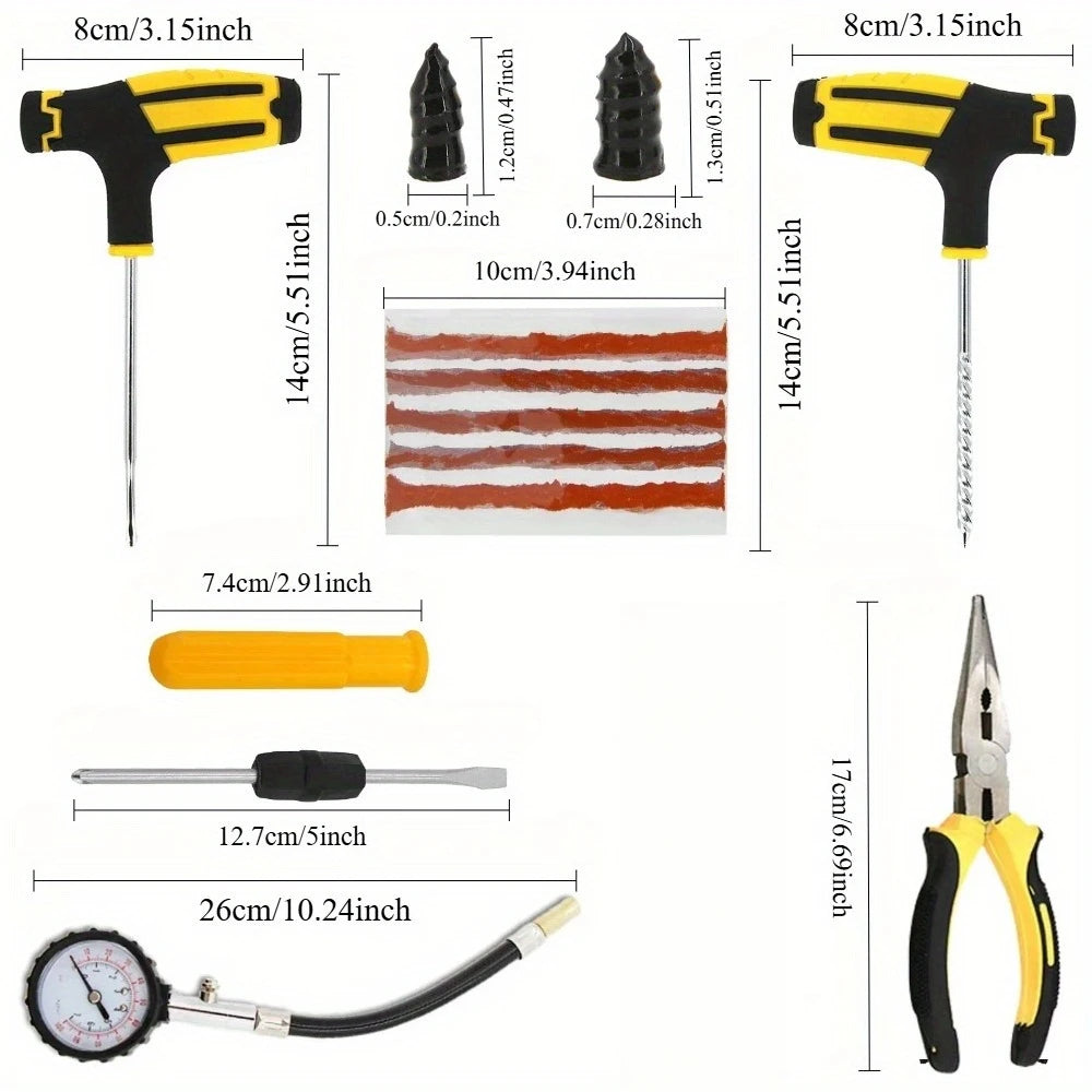 Emergency Roadside Tire Puncture Repair Tool Kit for Vehicles