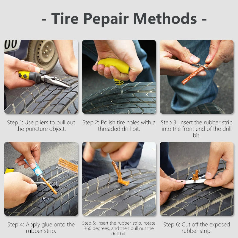 Emergency Car and Motorcycle Tubeless Tire Repair Kit - 6