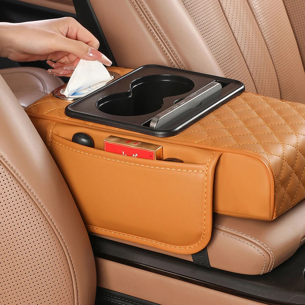 Multifunctional Car Armrest Organizer with Cup Holder and Storage